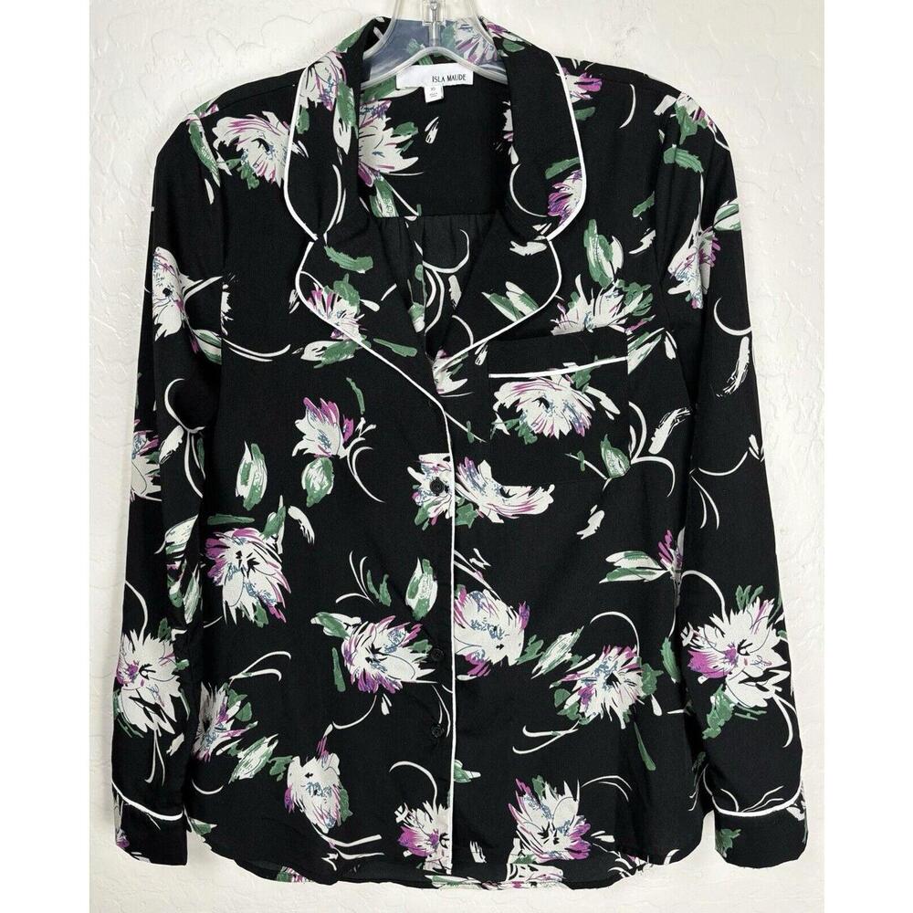 Anthropologie Isla Maude Rayne Blouse Black Floral XS 0108‎